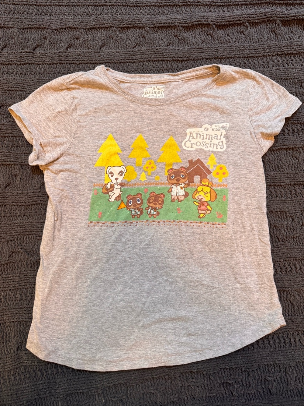 Nintendo Animal Crossing Kids Tee in Light Gray with Yellow & Green Print XL